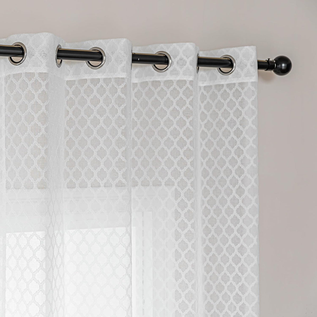 Amazon Basics Lace Sheer Curtains for Living Room and Bedroom, 2-Panel Set with Grommet, 42" W × 63" L, White Cloverleaf
