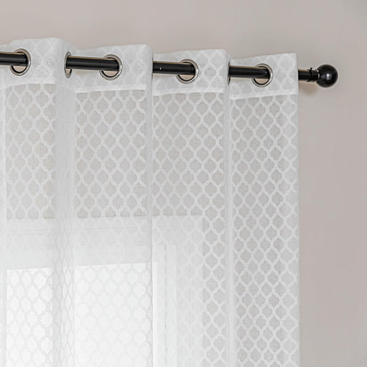 Amazon Basics Lace Sheer Curtains for Living Room and Bedroom, 2-Panel Set with Grommet, 42" W × 63" L, White Cloverleaf