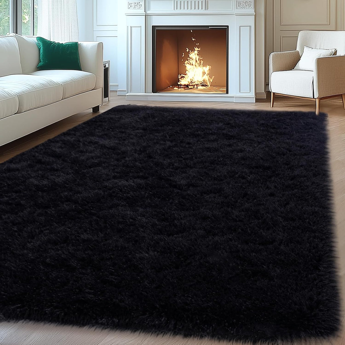 Mugorn 8x10 Area Rugs for Living Room, Large Fluffy Black Rugs for Bedroom