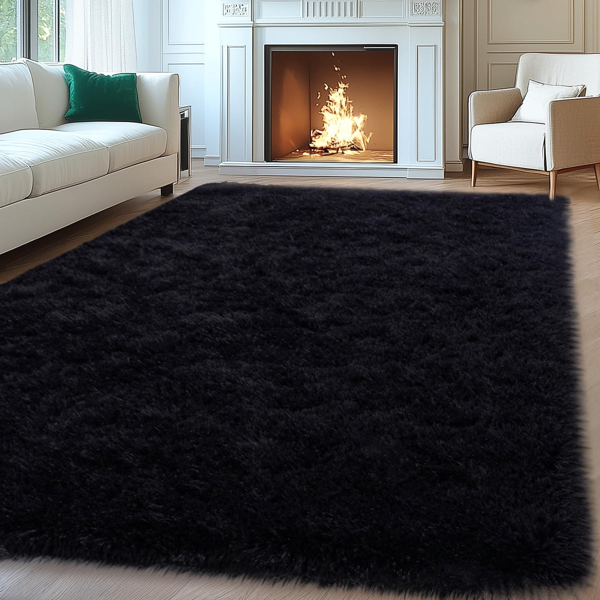 Mugorn 8x10 Area Rugs for Living Room, Large Fluffy Black Rugs for Bedroom