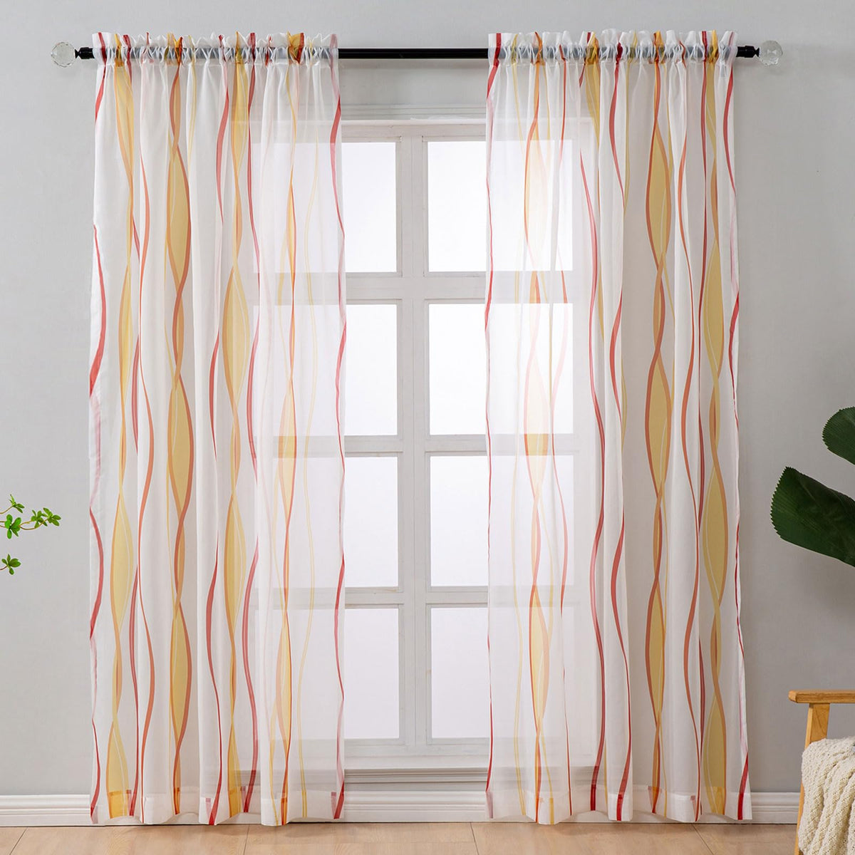 L.Z.E White and Teal Sheer Curtains 84 Inches Long, Light Filtering Elegant Patterned Curtains with Design for Living Room Bedroom Dining Room, Lightweight Window Drapes, Grommet Top 2 Panels Set