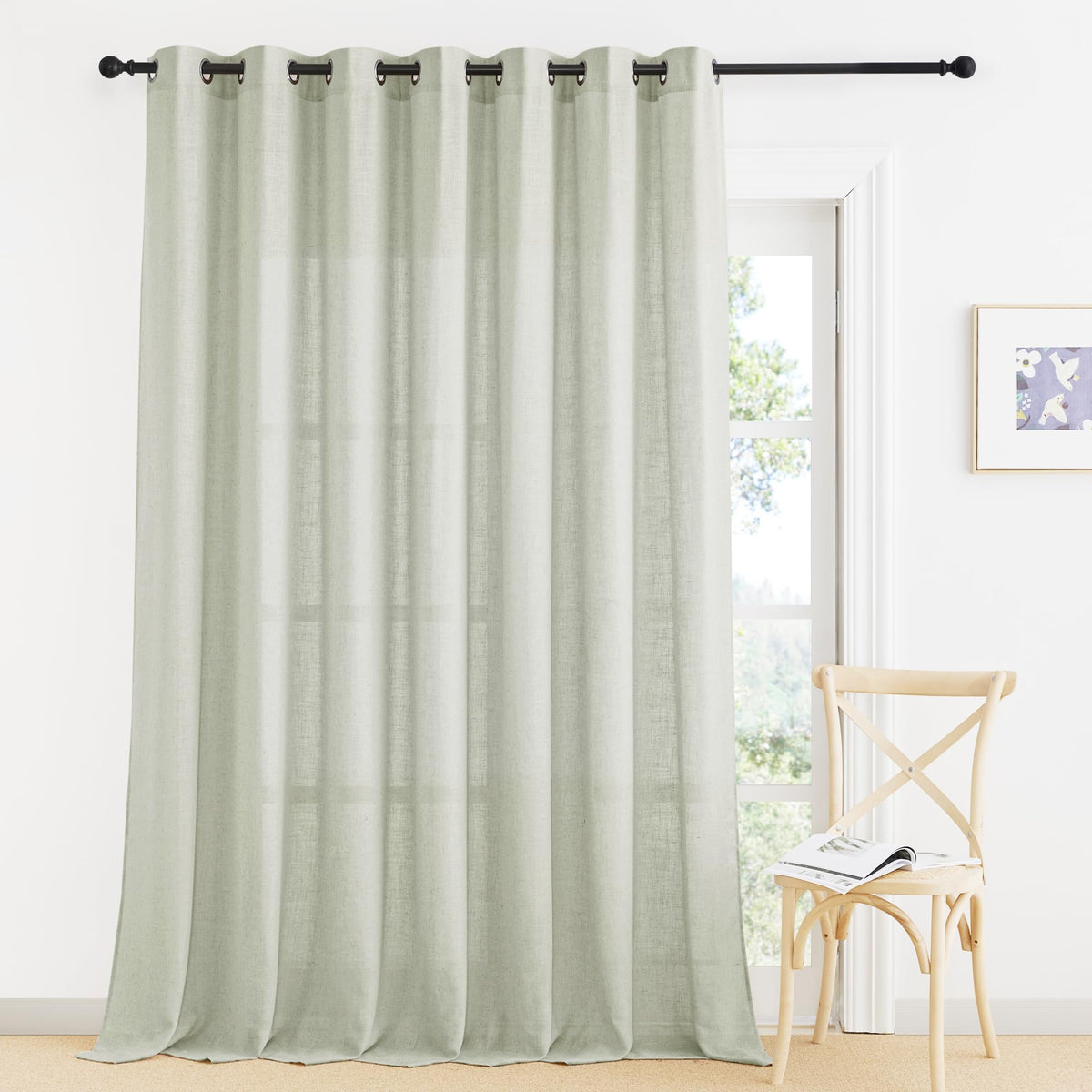 RYB HOME Sliding Patio Door Sheer Curtains, Extra Wide Room Divider Drape