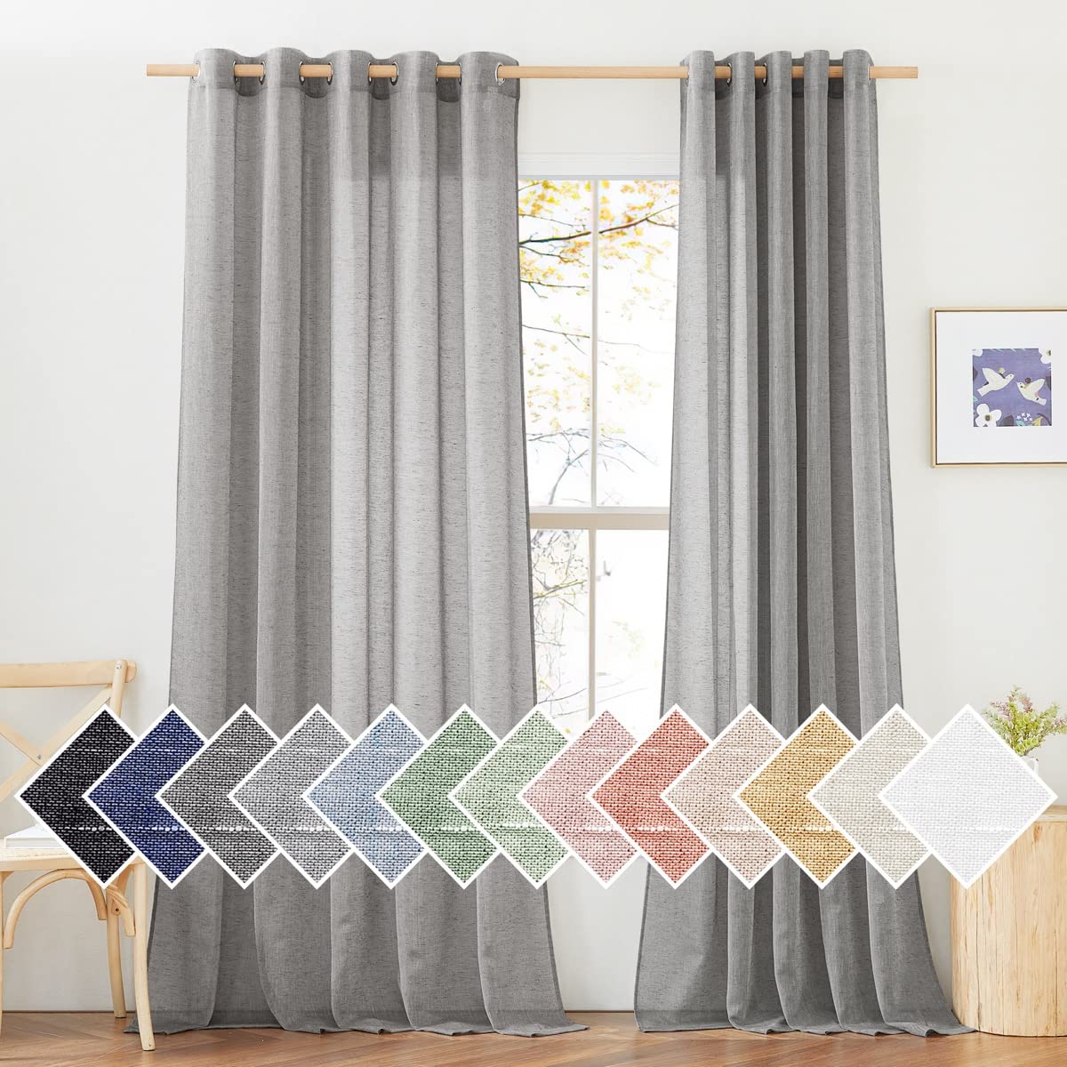 NICETOWN White Sheer Linen Curtains 84 Inch Length 2 Panels Set, W52xL84