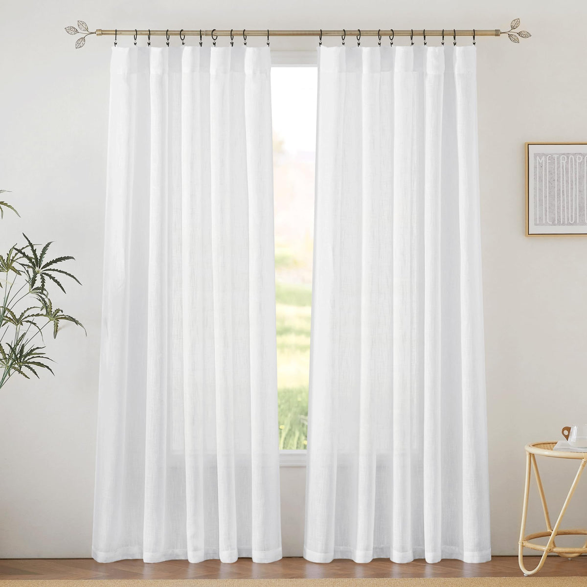 RYB HOME White Sheer Curtains for Living Room Patio Glass Door, W52 x L95