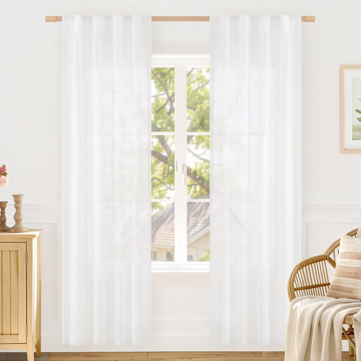 LAMIT Linen Semi Sheer Curtains 84 Inches Long for Living Room 2 Panels