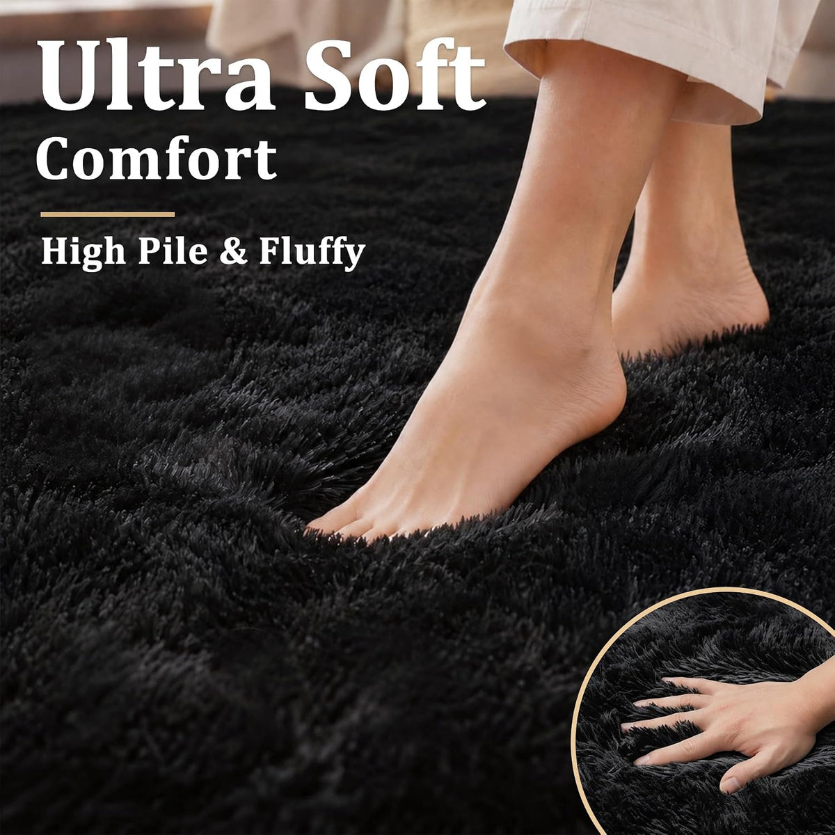 Tosuoka 5x7 Area Rugs for Living Room Bedroom, Black Rug Soft Fluffy Shag