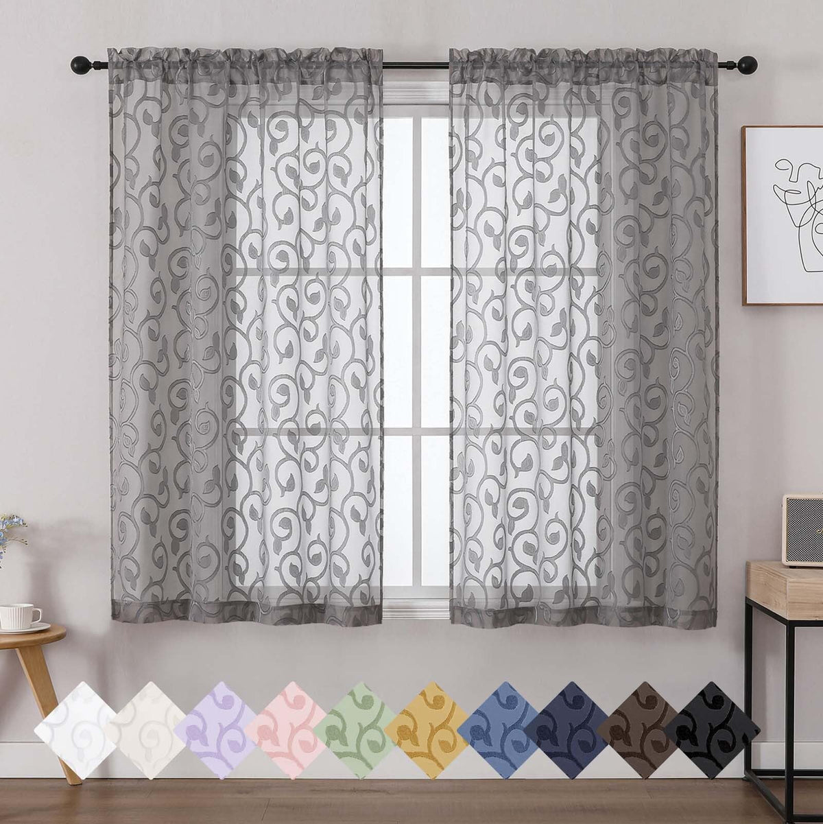 Dusty Blue Sheer Curtains for Bedroom Living Room 72 Inches Long 2 Panels Set, Soft Airy Geometric Jacquard Clip Curtains Drapes, Modern Rod Pocket Door Curtain, 2Pcs Each 42" Wx72 L Inch