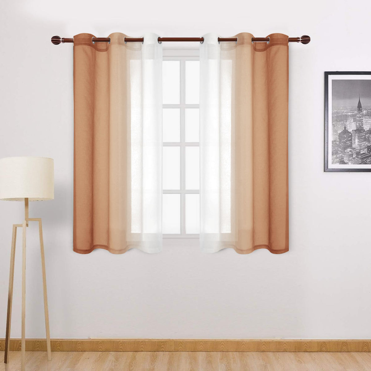 DWCN Blue Linen Ombre Sheer Curtains - Semi Voile Gradient Grommet Top Curtains for Bedroom and Living Room, Set of 2 Window Curtain Panels, 52 x 84 Inches Long, Denim Blue