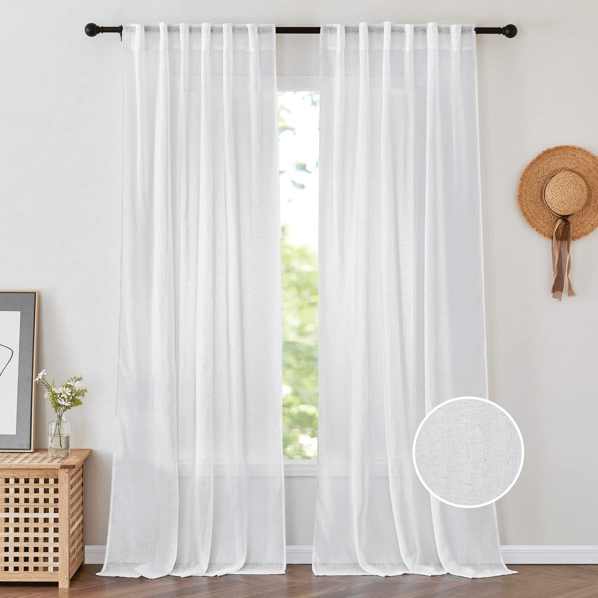 PONY DANCE White Sheer Curtains 96 inches Long, 2 Panels