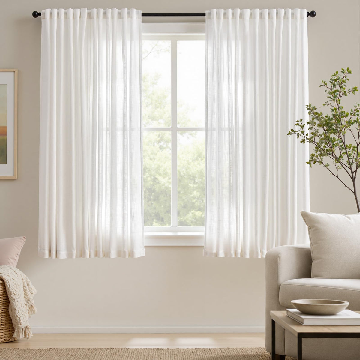 jinchan White Semi Sheer Curtains Light Filtering 84 Inches Long 2 Panels