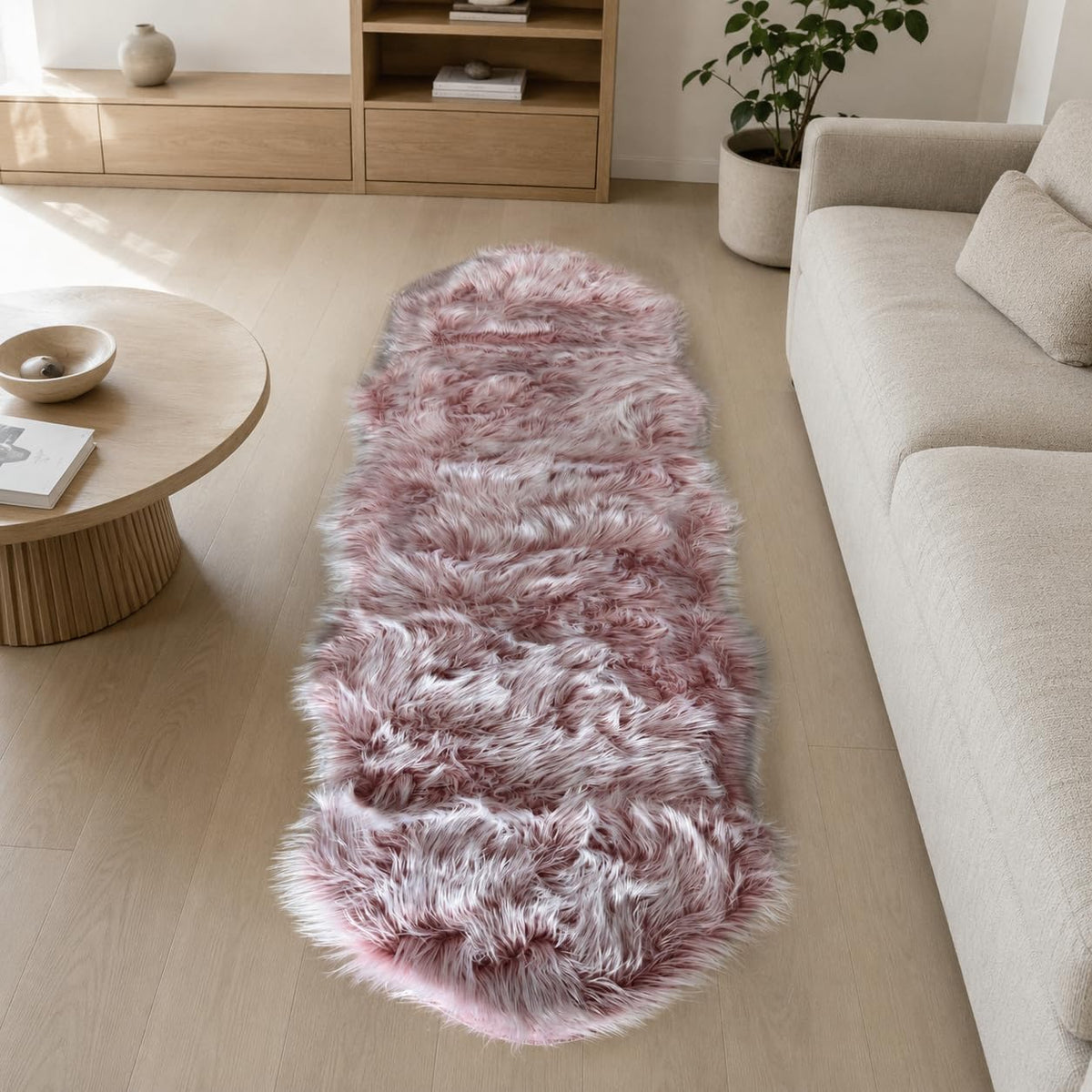 EasyJoy Ultra Soft Fluffy/Fuzzy Shaggy Area Rug Faux Fur Chair Cover Seat Pad for Bedroom Floor Sofa Living Room (2 x 6 ft Sheepskin, Beige)