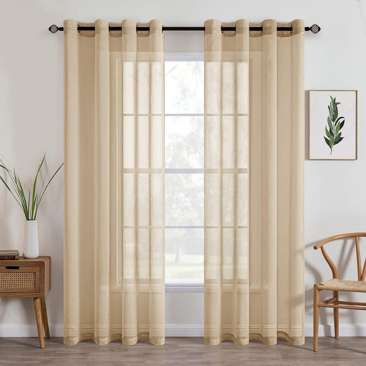 MIULEE Ivory Sheer Curtains Linen Textured Panels 54X84 Inches