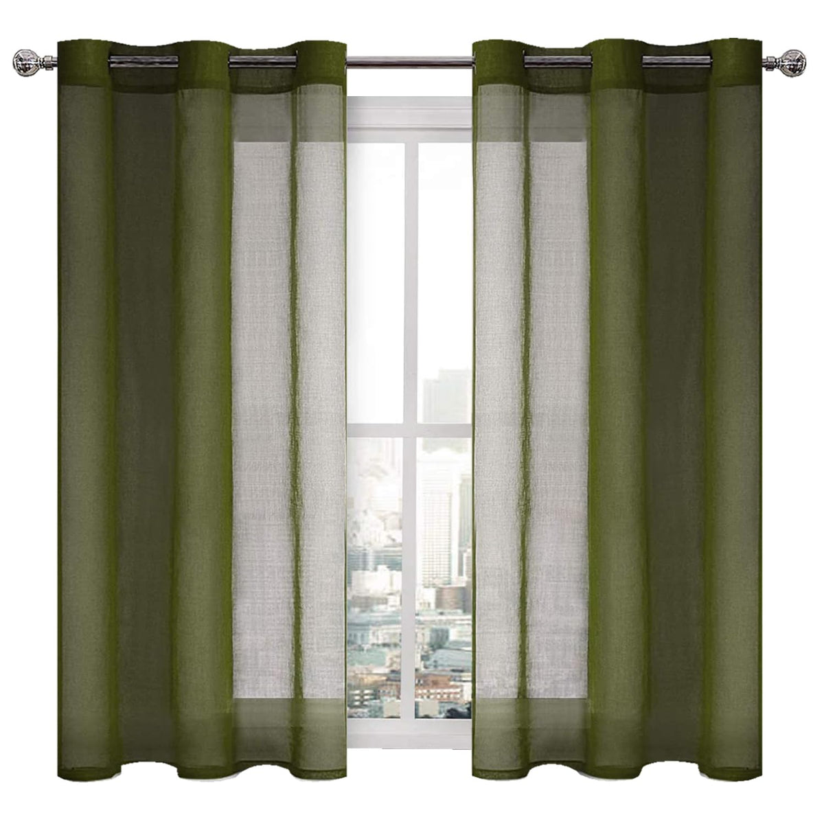 DWCN White Sheer Curtains Linen Look Semi Transparent Voile Grommet White Curtains for Living Dining Room Drapes 52 x 84 Inch Long, Set of 2 Panels