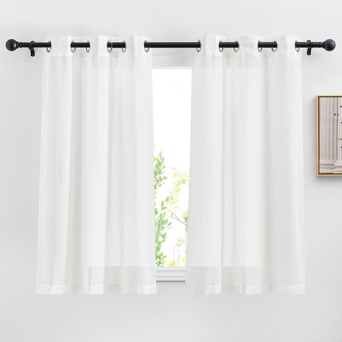 NICETOWN White Sheer Linen Curtains 84 Inch Length 2 Panels Set, W52xL84
