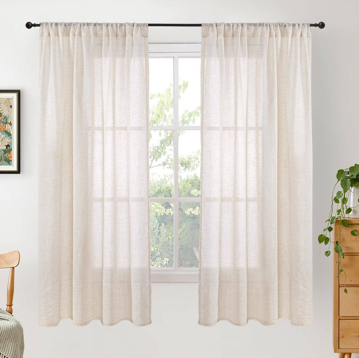 BGment Linen Sheer Curtains 84 Inches Long 2 Panels Set for Living Room