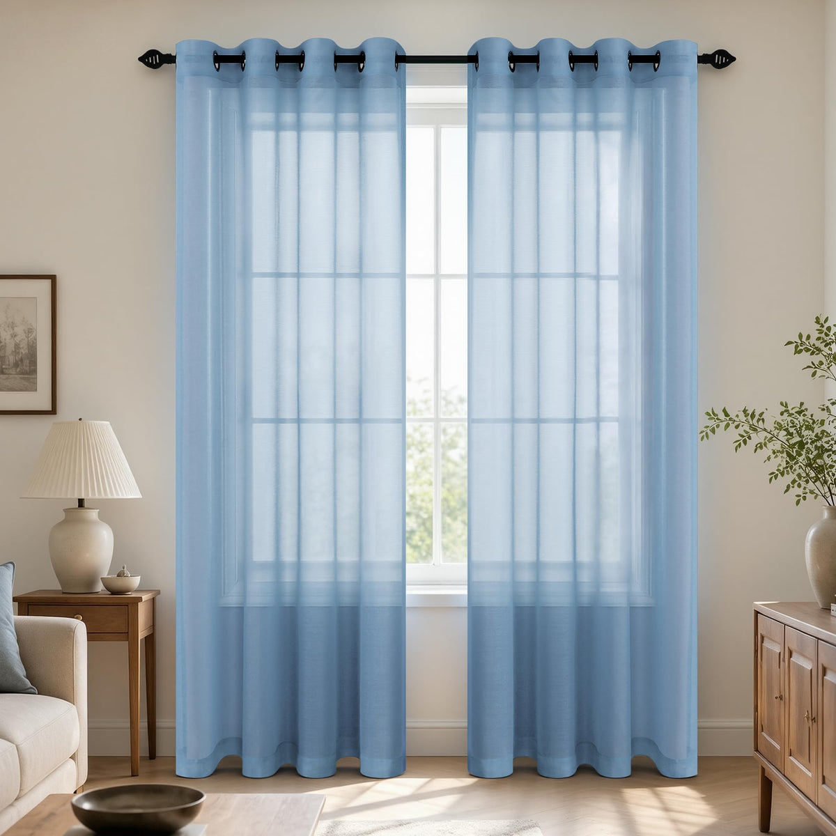 Mrs.Naturall Black Sheer Curtains 84 Inches Long for Living Room Set of 2 Panels Ring Grommet Window Curtain Panels for Bedroom 52x84 Inch Length