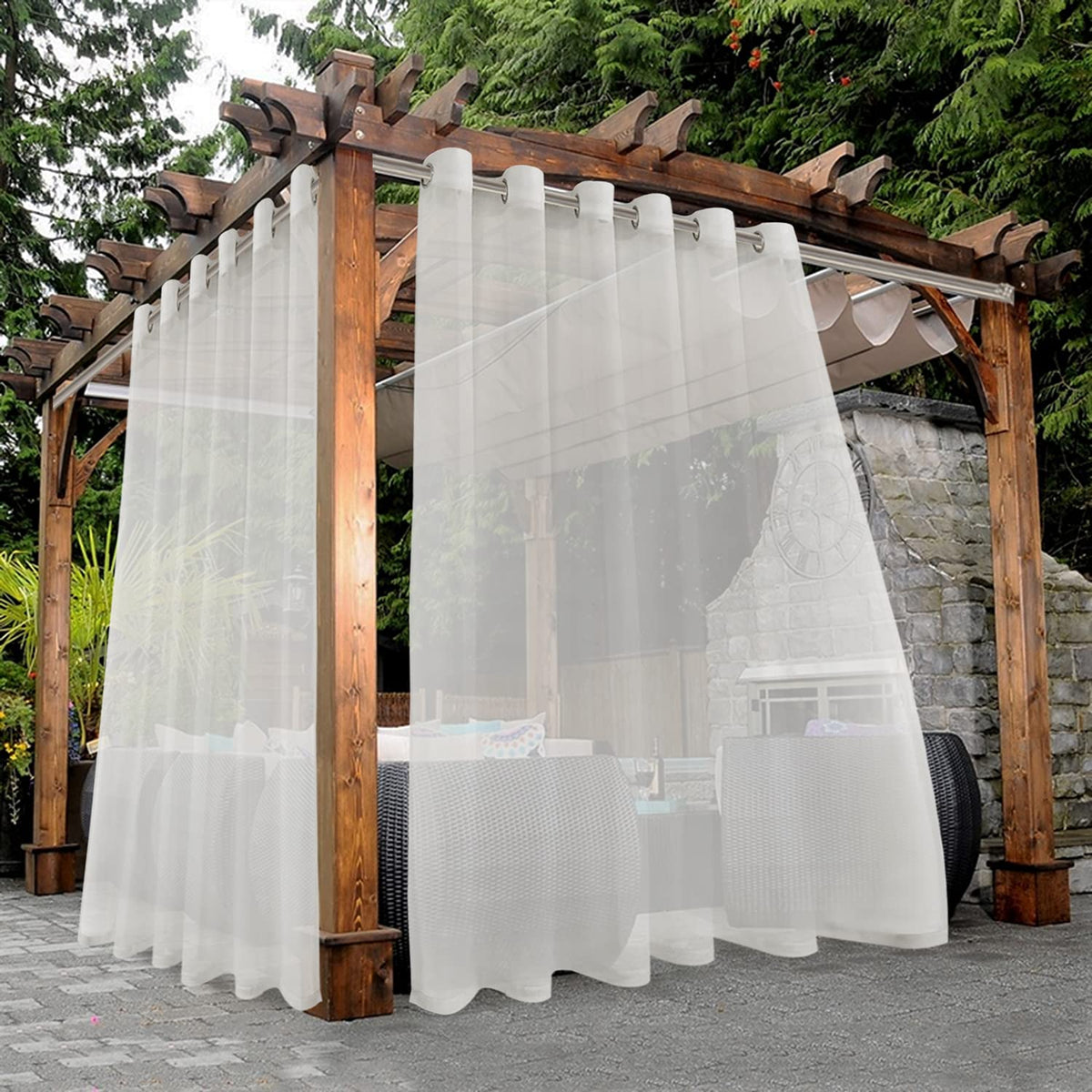 BONZER White Outdoor Sheer Curtains for Patio Waterproof 2 Panels