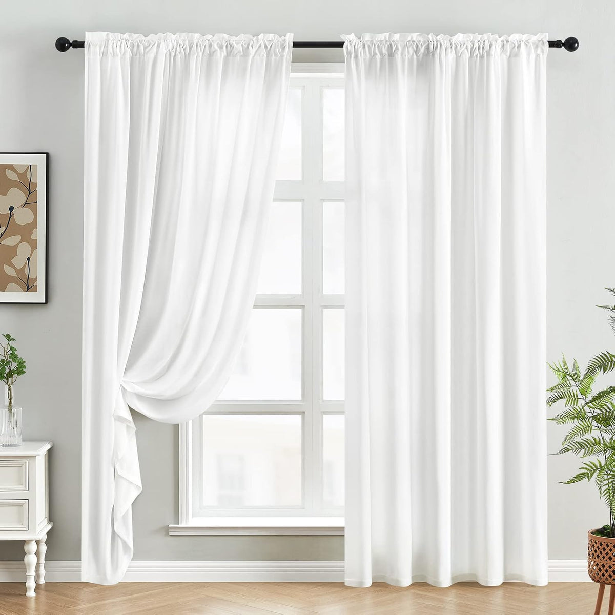 HOMEIDEAS Non-See-Through White Privacy Sheer Curtains, 52 X 96 Inches Long