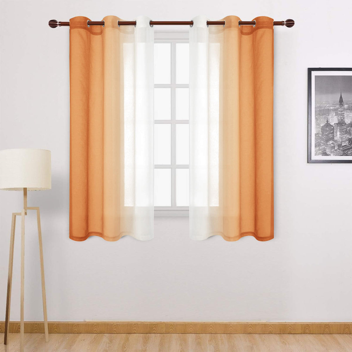DWCN Blue Linen Ombre Sheer Curtains - Semi Voile Gradient Grommet Top Curtains for Bedroom and Living Room, Set of 2 Window Curtain Panels, 52 x 84 Inches Long, Denim Blue
