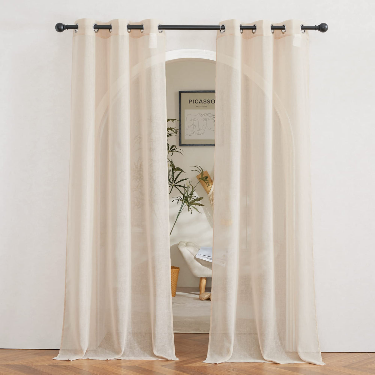 NICETOWN White Sheer Linen Curtains 84 Inch Length 2 Panels Set, W52xL84