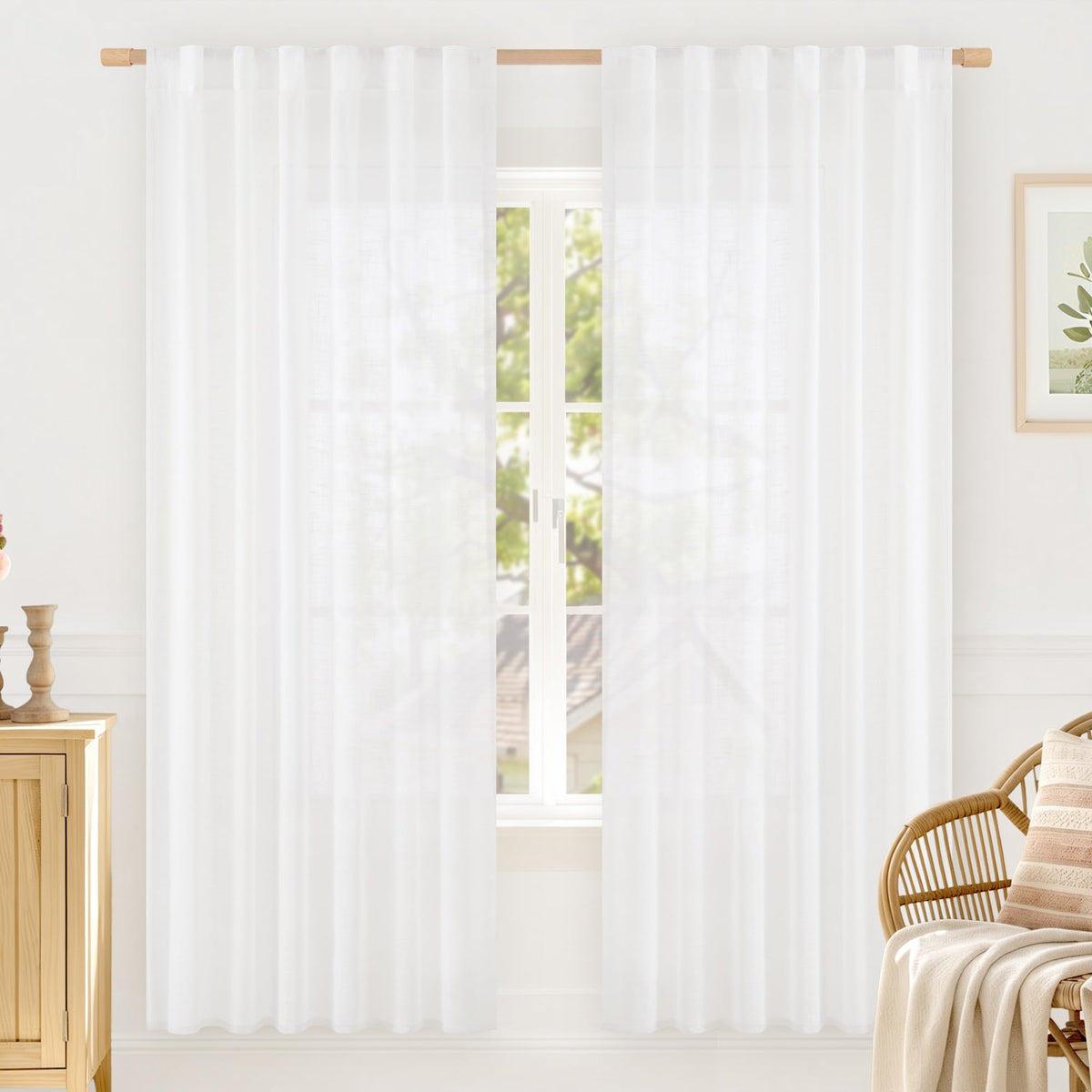 LAMIT Linen Semi Sheer Curtains 84 Inches Long for Living Room 2 Panels