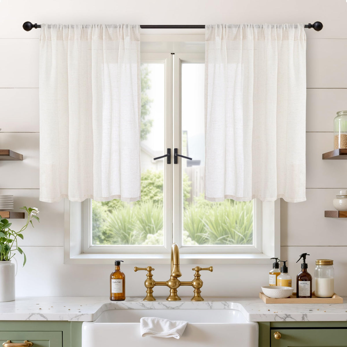 BGment Linen Sheer Curtains 84 Inches Long 2 Panels Set for Living Room