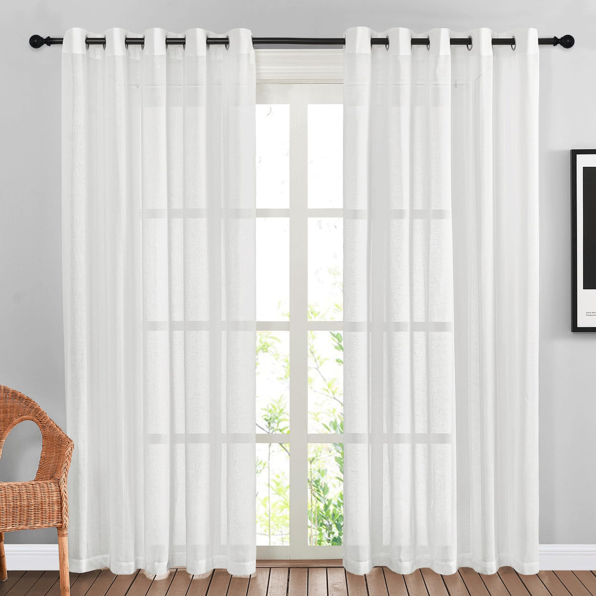 NICETOWN White Sheer Linen Curtains 84 Inch Length 2 Panels Set, W52xL84