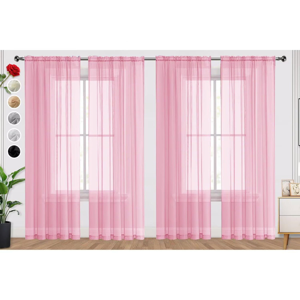 SpaceDresser Basic Rod Pocket Sheer Voile Window Curtain Panels White 1 Pair 2 Panels 52 Width 84 Inch Long for Kitchen Bedroom Children Living Room Yard(White,52 W x 84 L)