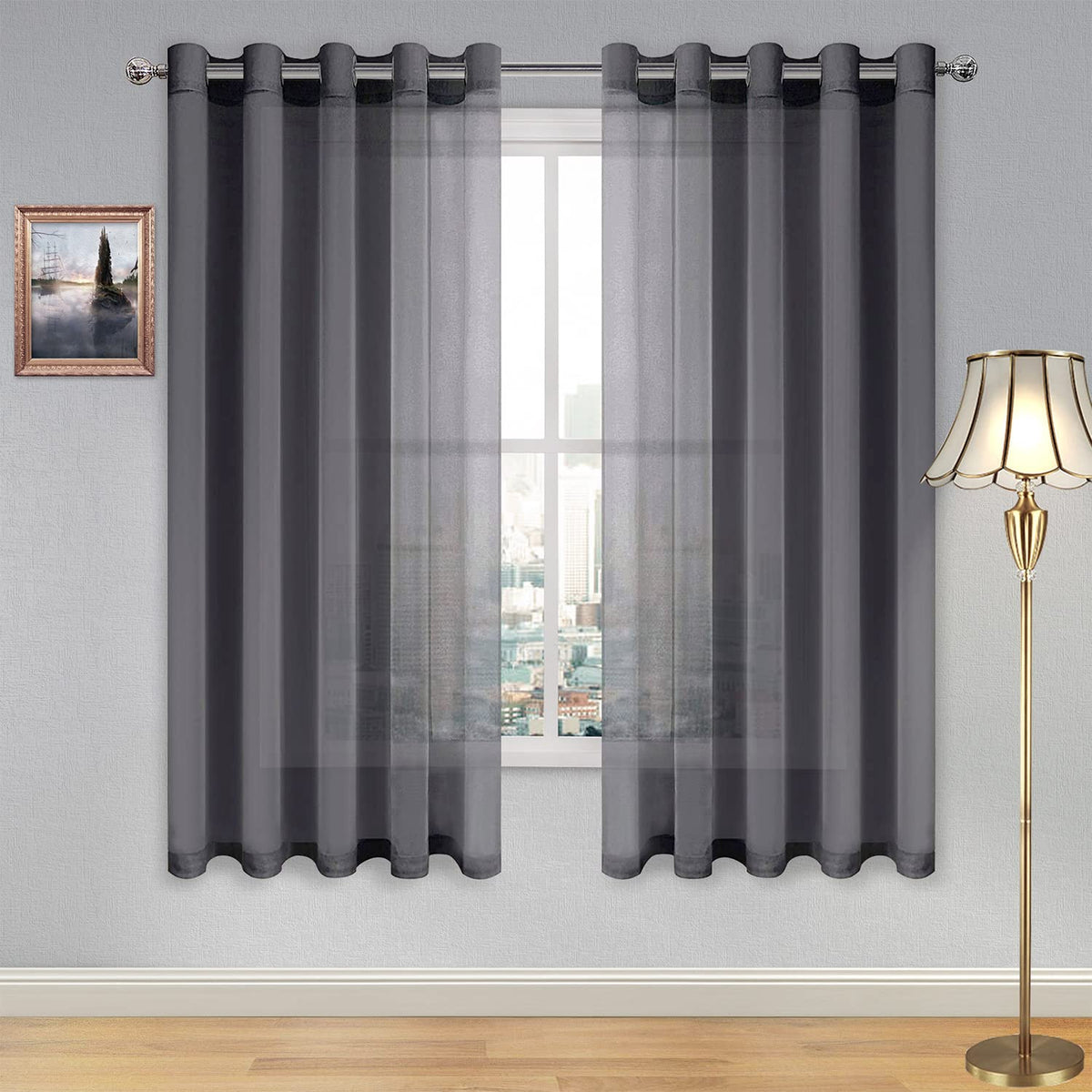 DWCN White Sheer Curtains Linen Look Semi Transparent Voile Grommet White Curtains for Living Dining Room Drapes 52 x 84 Inch Long, Set of 2 Panels