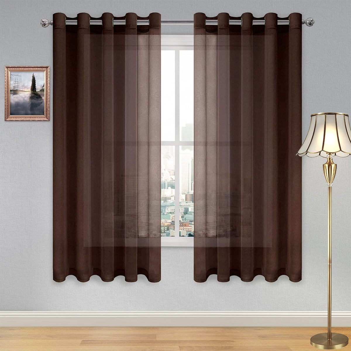 DWCN White Sheer Curtains Linen Look Semi Transparent Voile Grommet White Curtains for Living Dining Room Drapes 52 x 84 Inch Long, Set of 2 Panels