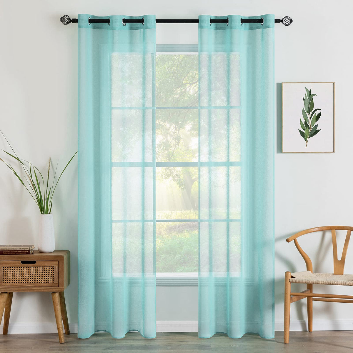 MIULEE Ivory Sheer Curtains Linen Textured Panels 54X84 Inches
