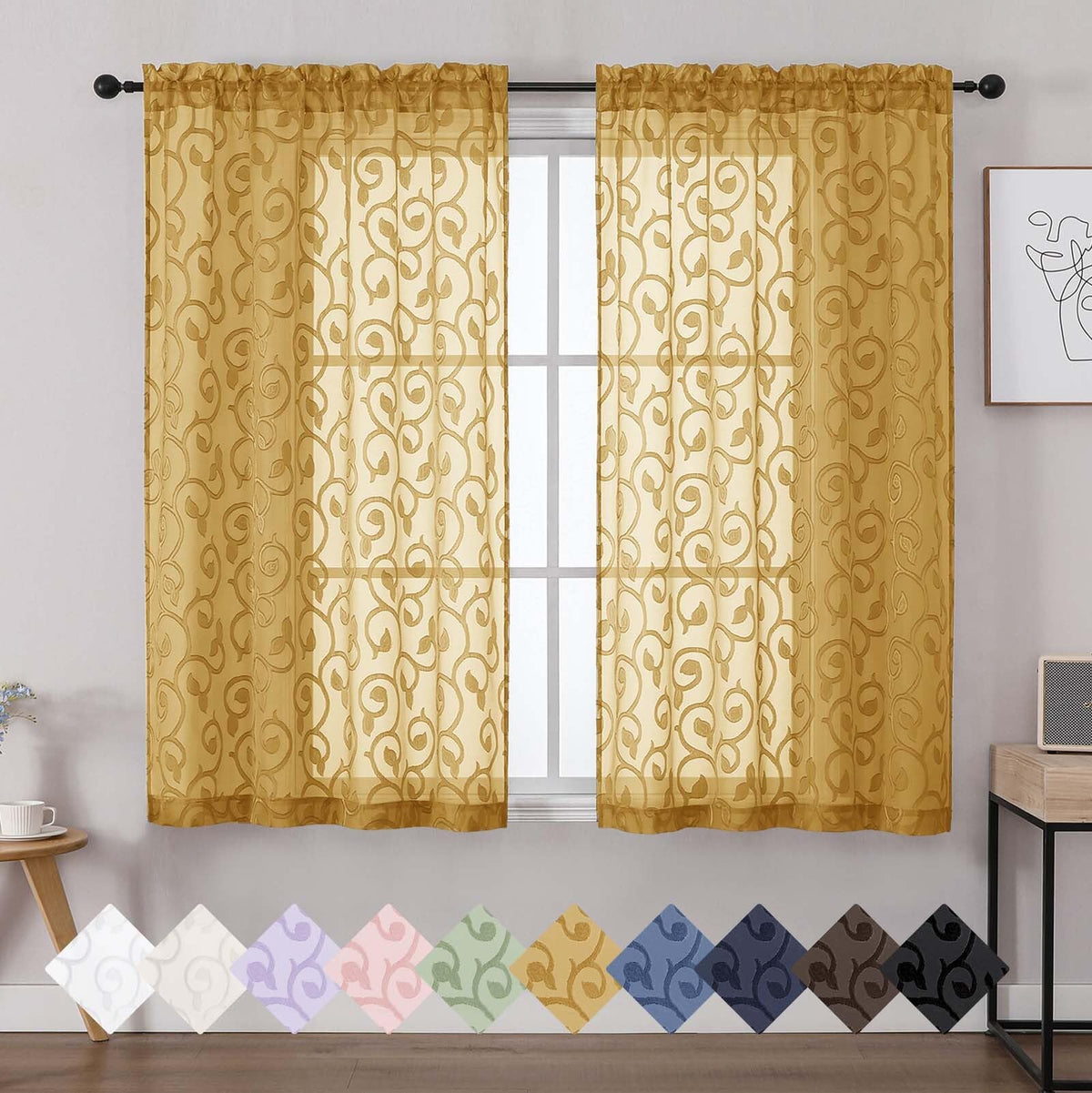 Dusty Blue Sheer Curtains for Bedroom Living Room 72 Inches Long 2 Panels Set, Soft Airy Geometric Jacquard Clip Curtains Drapes, Modern Rod Pocket Door Curtain, 2Pcs Each 42" Wx72 L Inch