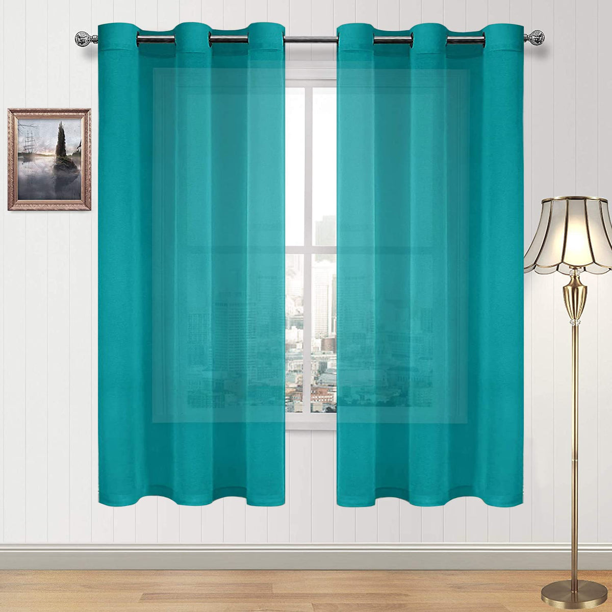 DWCN White Sheer Curtains Linen Look Semi Transparent Voile Grommet White Curtains for Living Dining Room Drapes 52 x 84 Inch Long, Set of 2 Panels