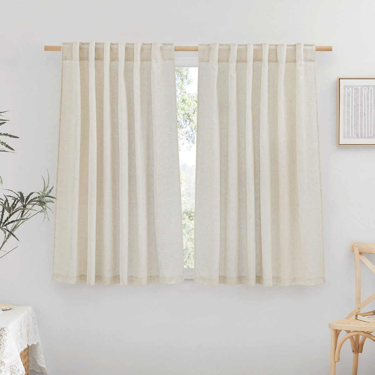 NICETOWN Natural Linen Curtains & Drapes for Windows 84 inch Long, Rod Pocket & Back Tab Thick Flax Semi Sheer Privacy Assured with Light Filtering for Bedroom/Living Room, W55 x L84, 2 Pieces