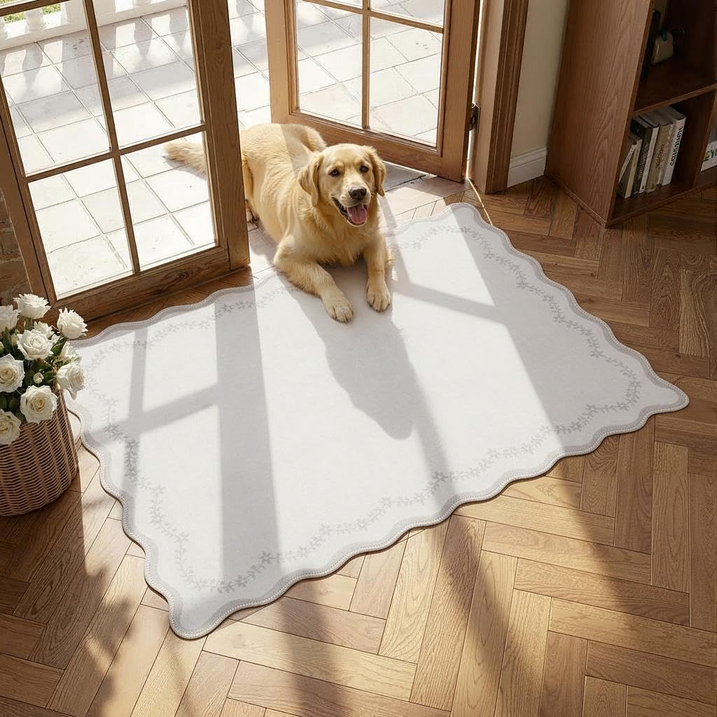 GarveeHome 5x7 Scalloped Area Rug Jute Washable Bedroom Living Room Rug