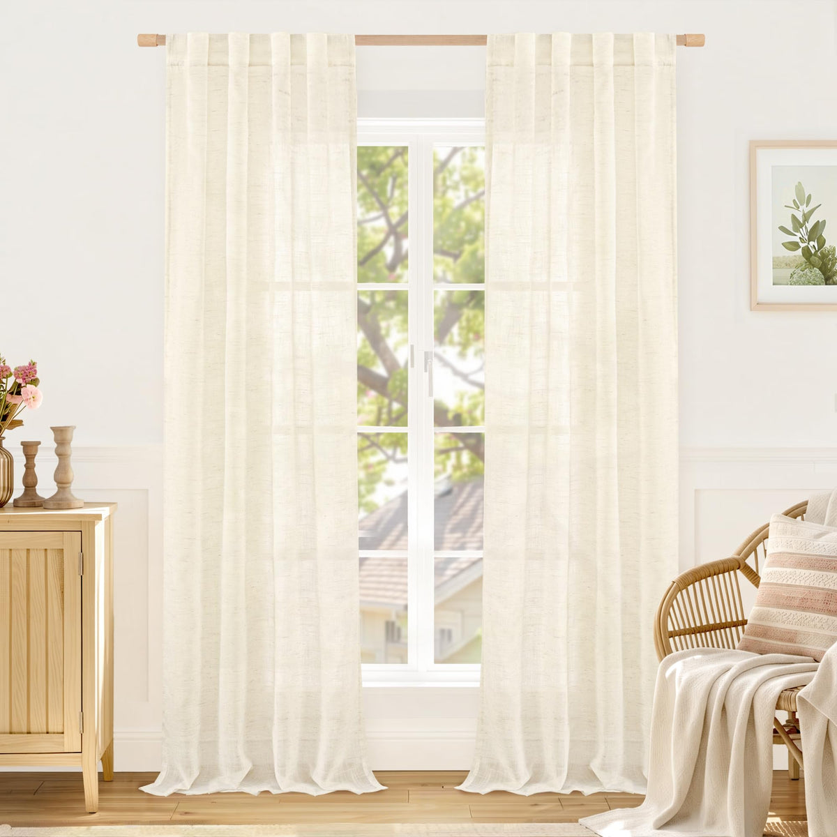 LAMIT Linen Semi Sheer Curtains 84 Inches Long for Living Room 2 Panels