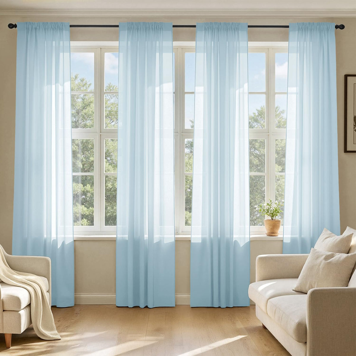 MIULEE White Sheer Curtains 84 Inches Long 4 Panels 42 x 84 Inches