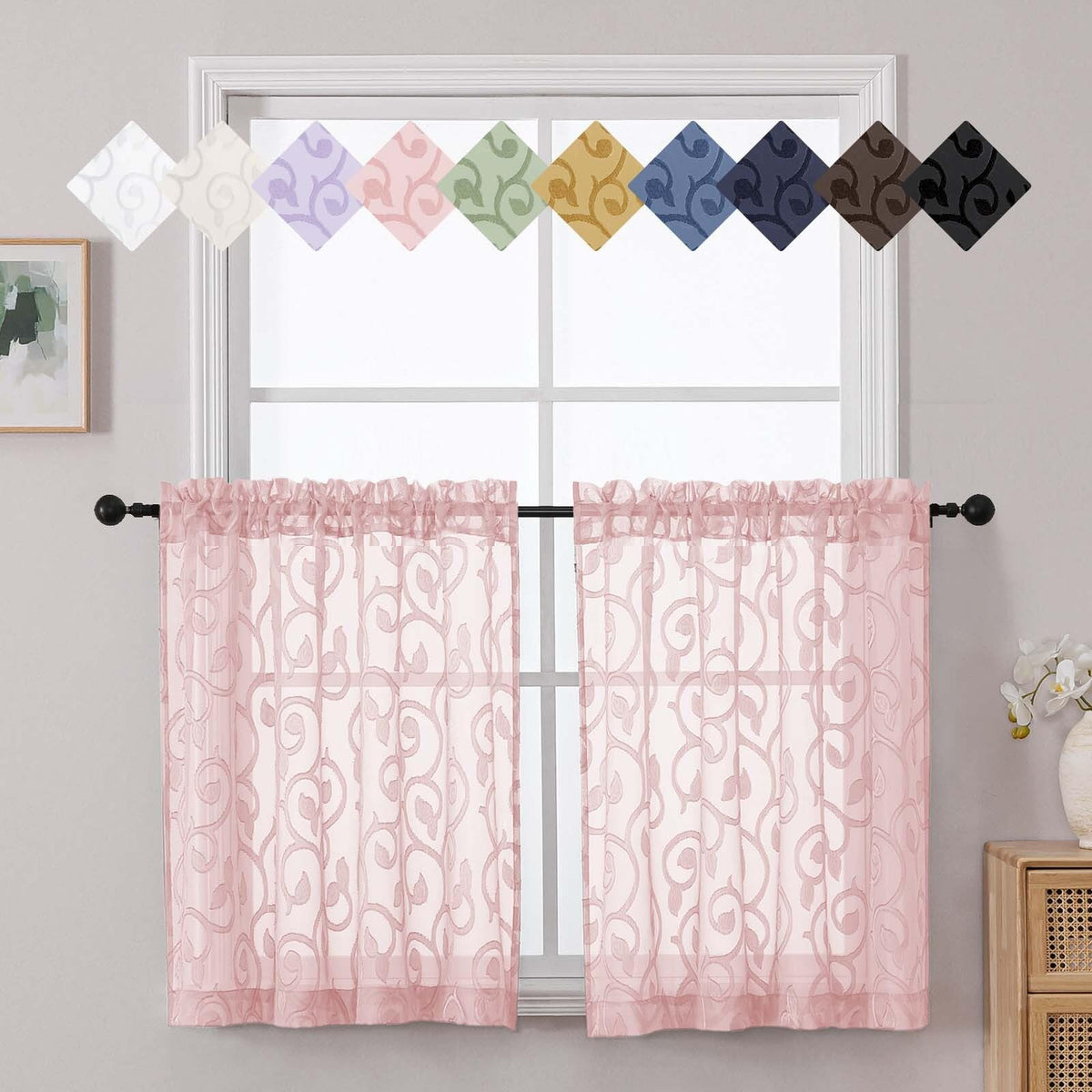 Dusty Blue Sheer Curtains for Bedroom Living Room 72 Inches Long 2 Panels Set, Soft Airy Geometric Jacquard Clip Curtains Drapes, Modern Rod Pocket Door Curtain, 2Pcs Each 42" Wx72 L Inch