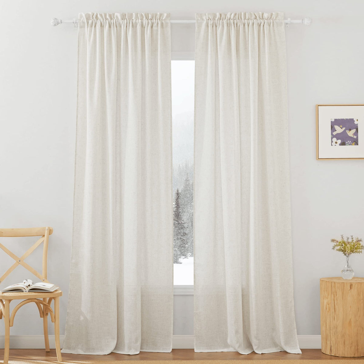RYB HOME White Semi Sheer Curtains 84 inches Long for Living Room