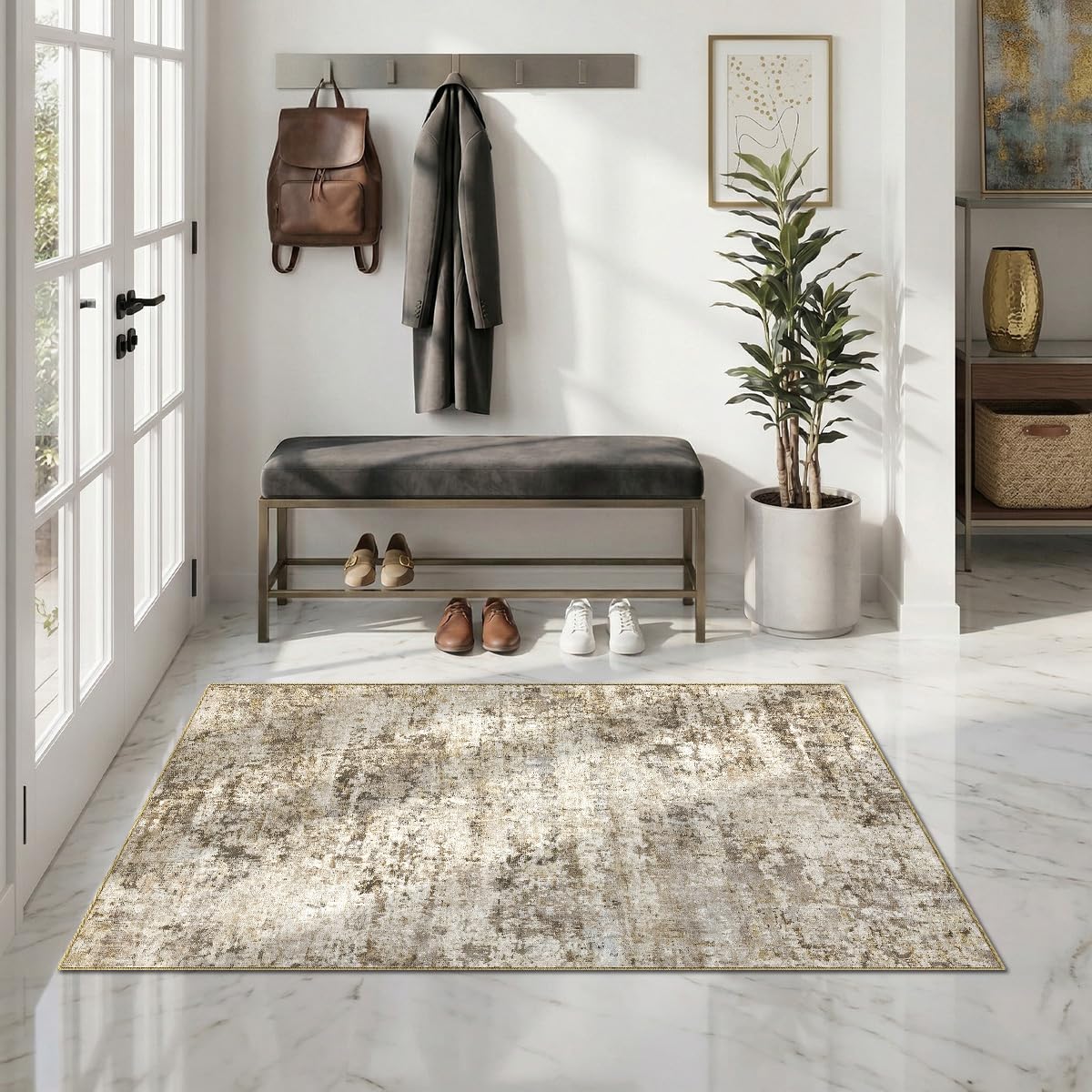 8x10 Area Rugs Living Room: Bedroom Vintage Washable Carpet Beige
