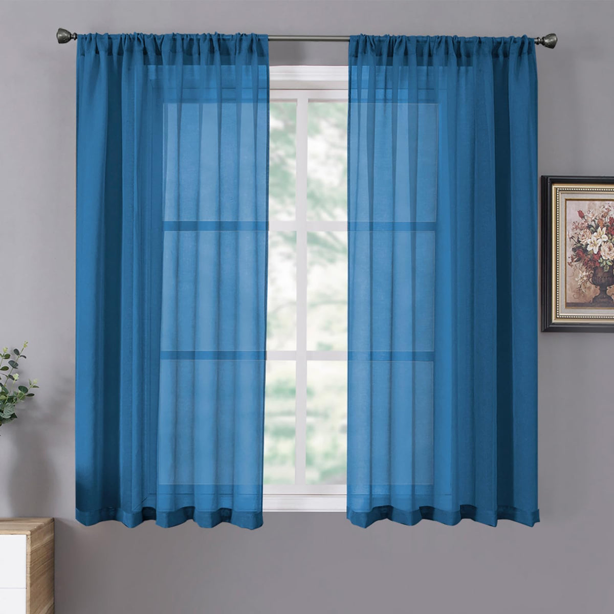Tollpiz Sheer Curtains Linen Textured Bedroom Curtain Sheers Light Filtering Rod Pocket Voile Curtains for Living Room, 54 x 63 inches Long, White, Set of 2 Panels