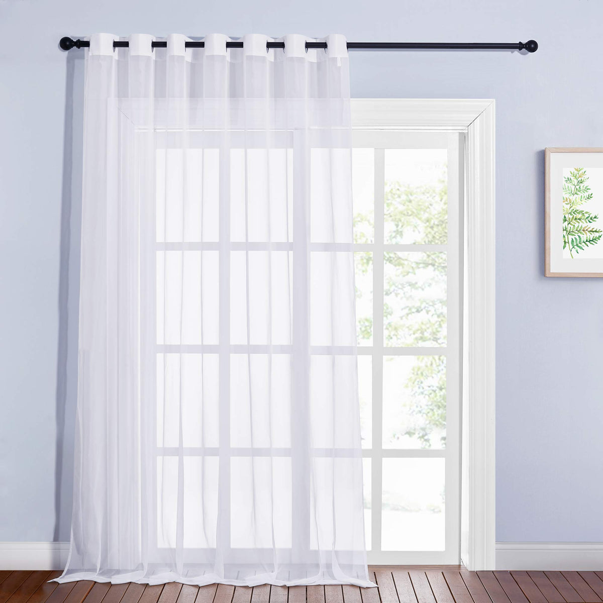 NICETOWN Living Room Window Curtain Extra Long & Wide, Grommet Casual Voile Sheer Airy Window Treatment Sweep to Floor for Sliding/French Door, Ivory, W100 x L108, 1 Panel