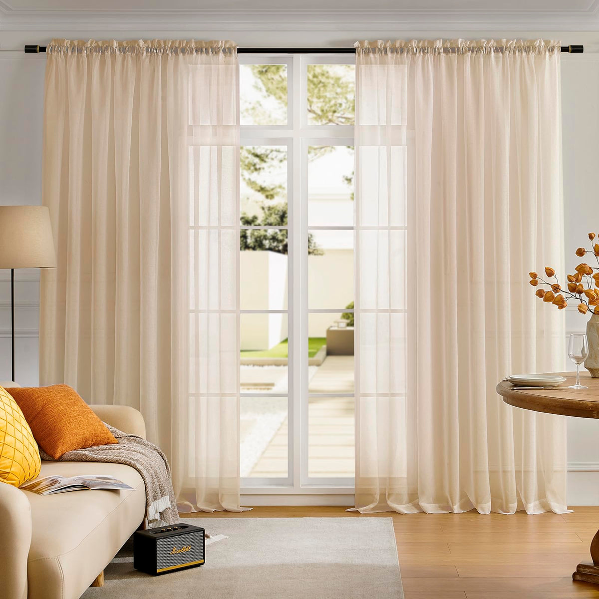 MYSTIC-HOME Sheer Curtains White 63 Inch Length, Rod Pocket Voile Drapes for Living Room, Bedroom, Window Treatments Semi Crinkle Curtain Panels for Yard, Patio, Villa, Parlor, Set of 2, 52"x 63"