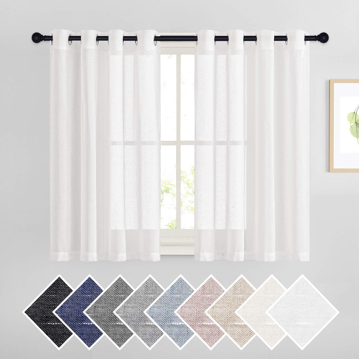 NICETOWN White Sheer Linen Curtains 84 Inch Length 2 Panels Set, W52xL84