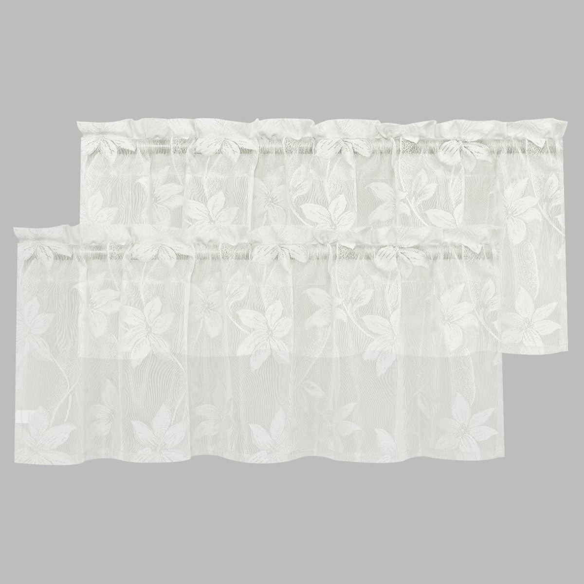 DWCN White Sheer Curtains - Short Curtains Floral Lace Design Rod Pocket Window Voile Sheer Drapes for Bedroom Kitchen Small Window 42 x 54 inch Length, 2 Panels White