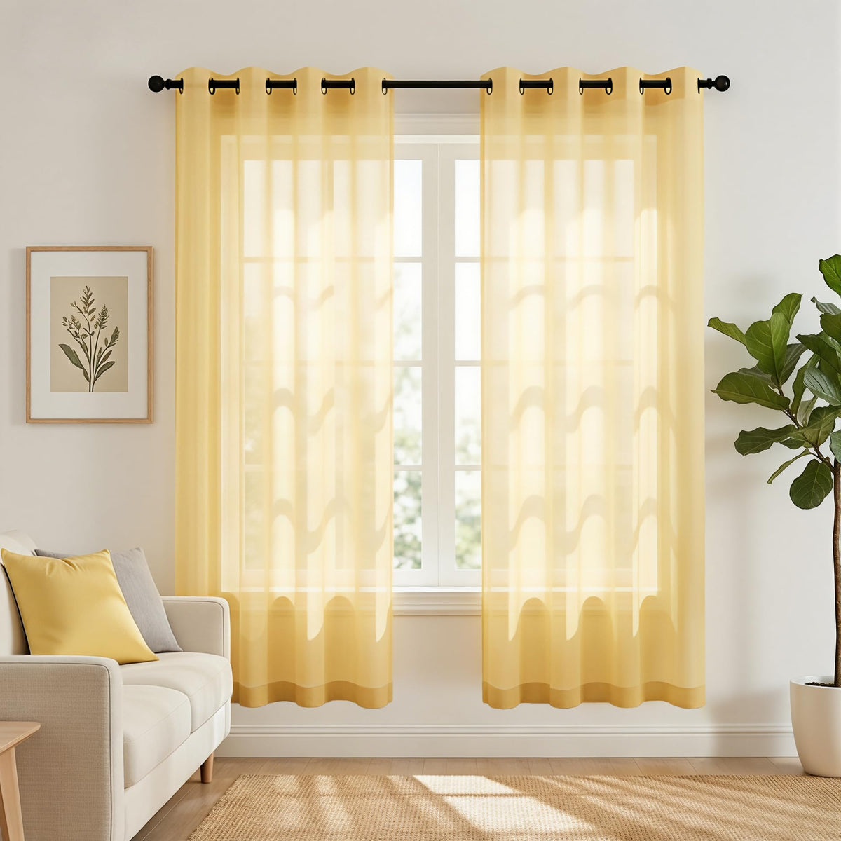 Mrs.Naturall Black Sheer Curtains 84 Inches Long for Living Room Set of 2 Panels Ring Grommet Window Curtain Panels for Bedroom 52x84 Inch Length