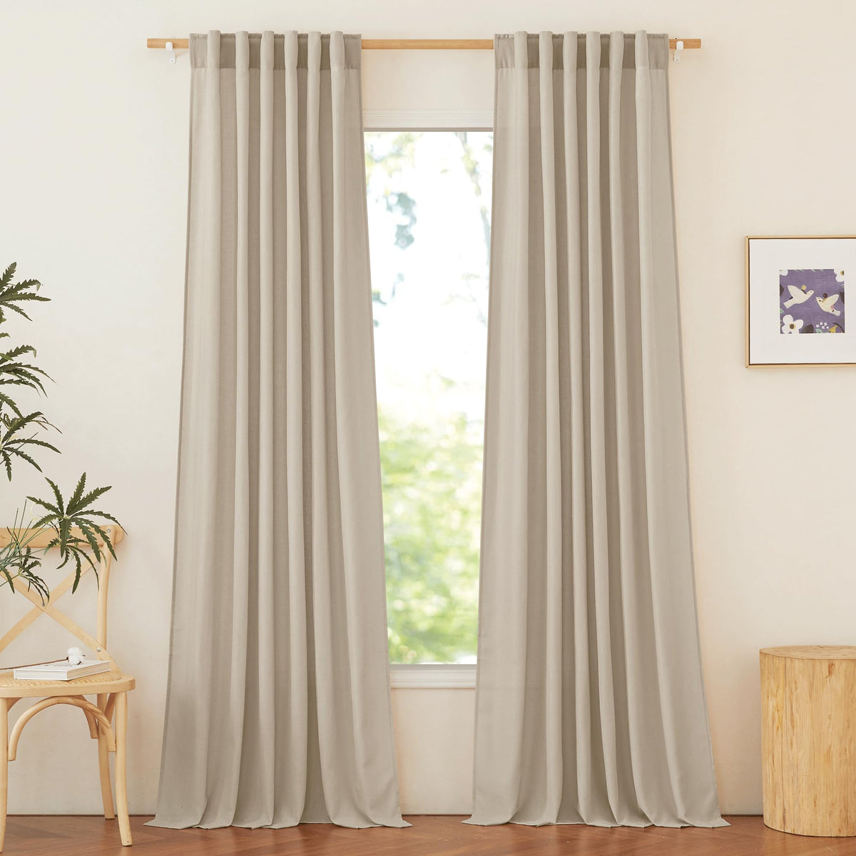 NICETOWN Natural Linen Curtains & Drapes for Windows 84 inch Long, Rod Pocket & Back Tab Thick Flax Semi Sheer Privacy Assured with Light Filtering for Bedroom/Living Room, W55 x L84, 2 Pieces