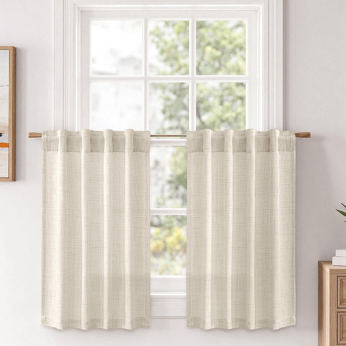MIULEE Faux Linen Curtains 84 Inch Length 2 Panels Natural Semi Sheer Curtain with Back Tab Rod Pocket, Light Filtering Window Privacy Burlap Drapes for Living Room Bedroom 42W x 84L Linen