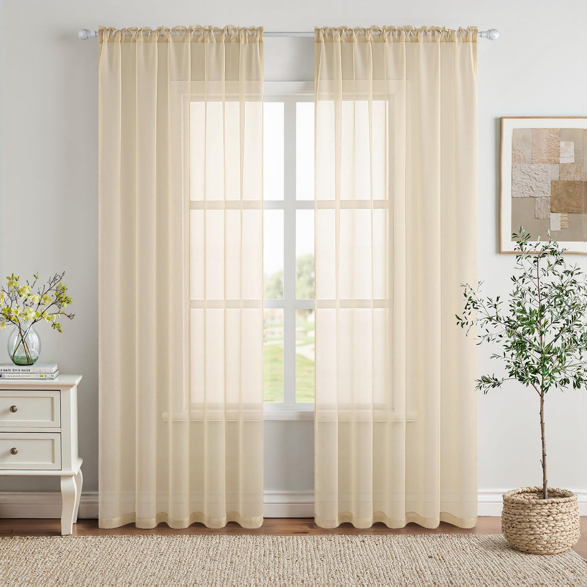 MIULEE 2 Panels White Sheer Curtains for Living Room 54 X 105 Inches