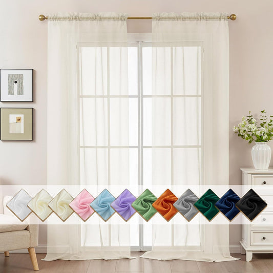 Natural Sheer Curtains 96 Inches Long Rod Pocket